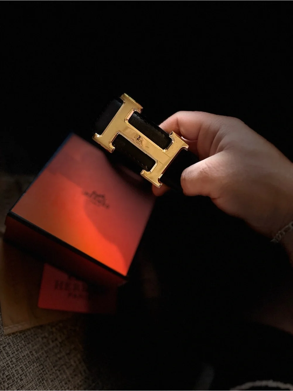 Hermes Black Leather Belt with Gold H Buckle